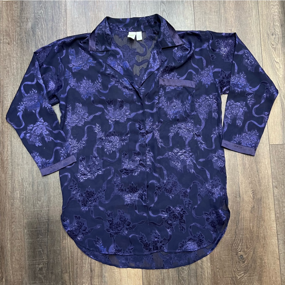 Victoria’s Secret gold tag label silky pajama top button down vintage